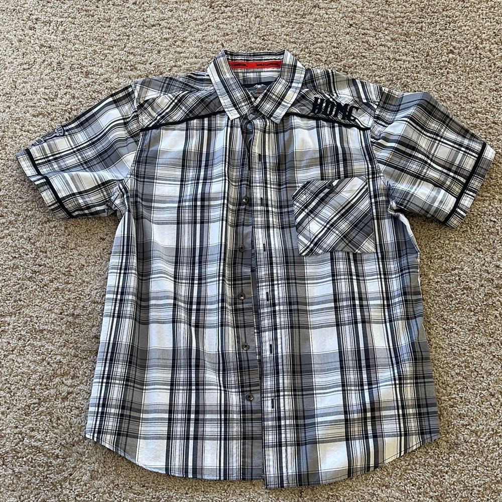Harley-Davidson Plaid Button Down Shirt in Black and White